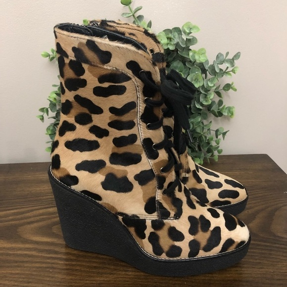 Aquatalia Viviann Leopard Lace Up Wedge Booties - Picture 1 of 7